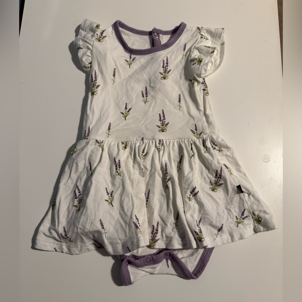 Kyte BABY Lavender Floral Bodysuit Dress